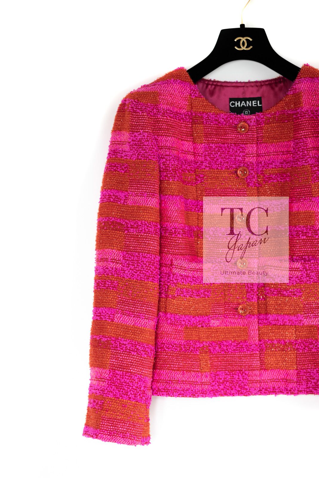 93万シャネル ジャケット CHANEL 美人見え コーラル ホット