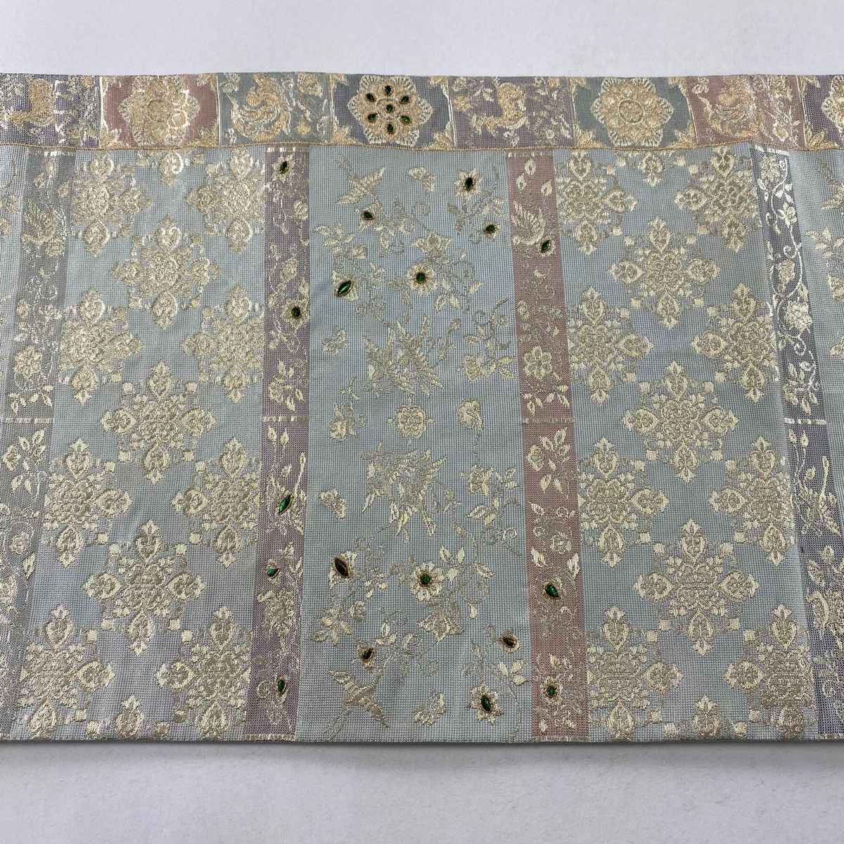 袋帯 美品 逸品 引箔本金紹巴 菱重ね鏡文 金糸 金色 お太鼓柄 正絹 袋帯 美品 逸品 華文 花唐草 金糸 箔 金色 お太鼓柄 正絹 【中古
