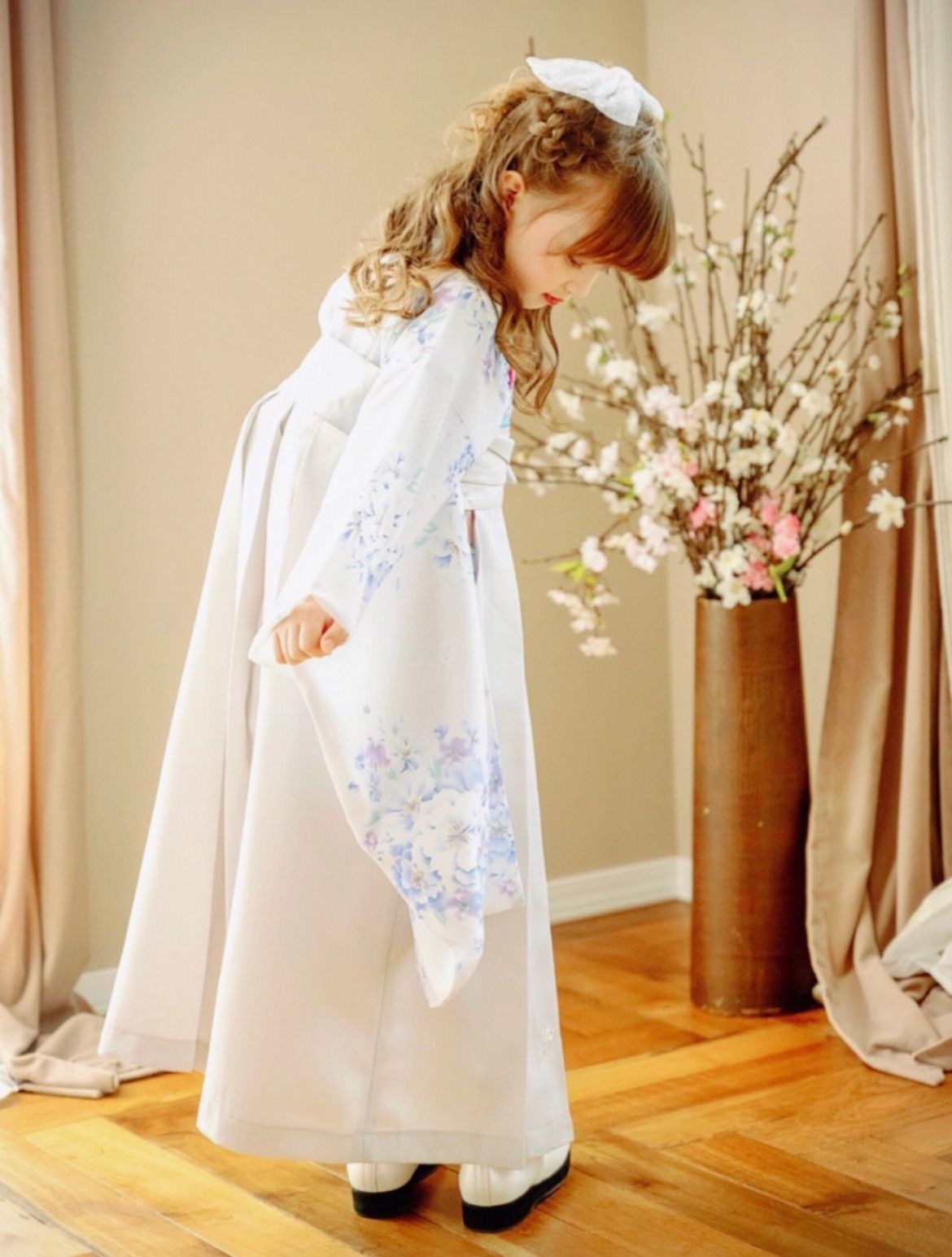 キャサリンコテージ 160 白 花柄 着物 刺繍 袴セット 卒業式 成人式