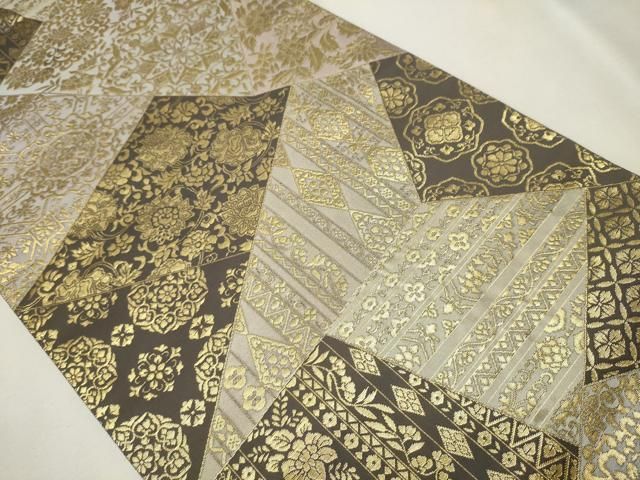 平和屋着物●六通柄袋帯　草木染　意匠保全　切嵌吉祥花文　金糸　金糸　正絹　逸品　CAAU9250hy 平和屋着物○六通柄袋帯 草木染 意匠保全 切嵌吉祥花文 金糸 金糸 正絹