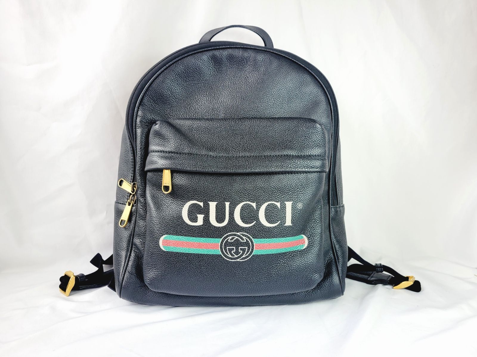 GUCCI ブラック レザーバックパック 547834 グッチ レザー ロゴプリント バックパック ブラック 547834