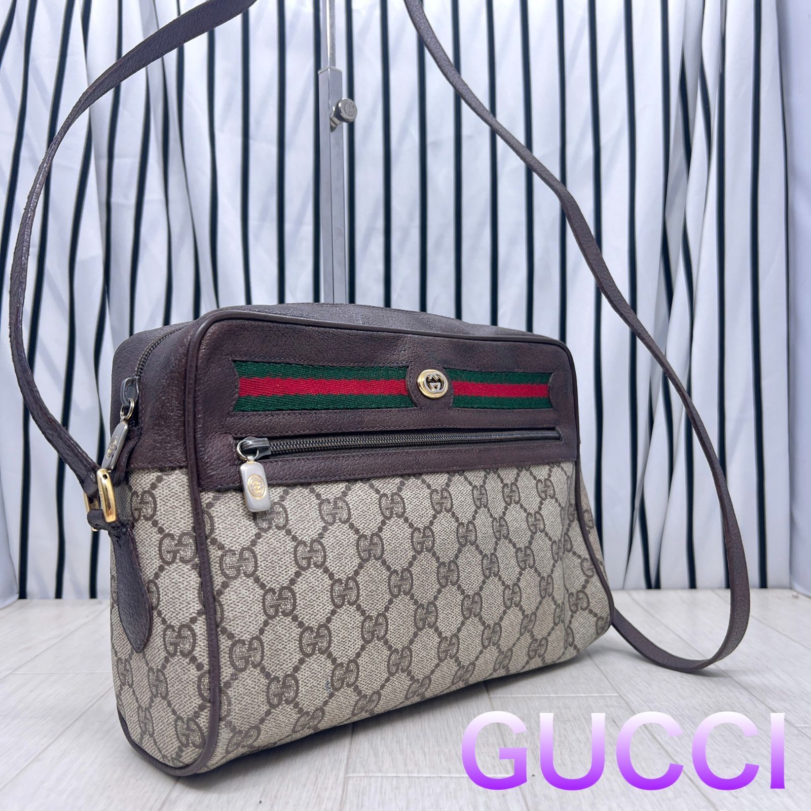 【格安】GUCCI×オールドグッチ斜めがけPVCシェリーラインショルダーバッグ