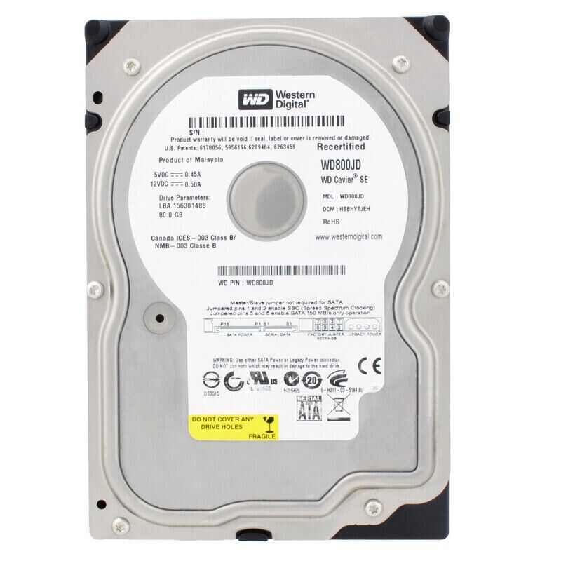 Western Digital WD800JD 80GB 8MB 7200U|Min SATA II 3.5 Inch Hard Drive