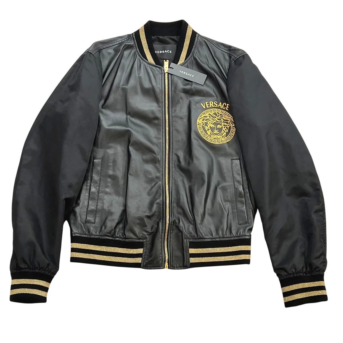 VERSACE ヴェルサーチ メデューサ ラムレザー×ナイロン切り替えブルゾン 黒 1004980 サイズ48 Mサイズ相当 メンズ 24028641 MK