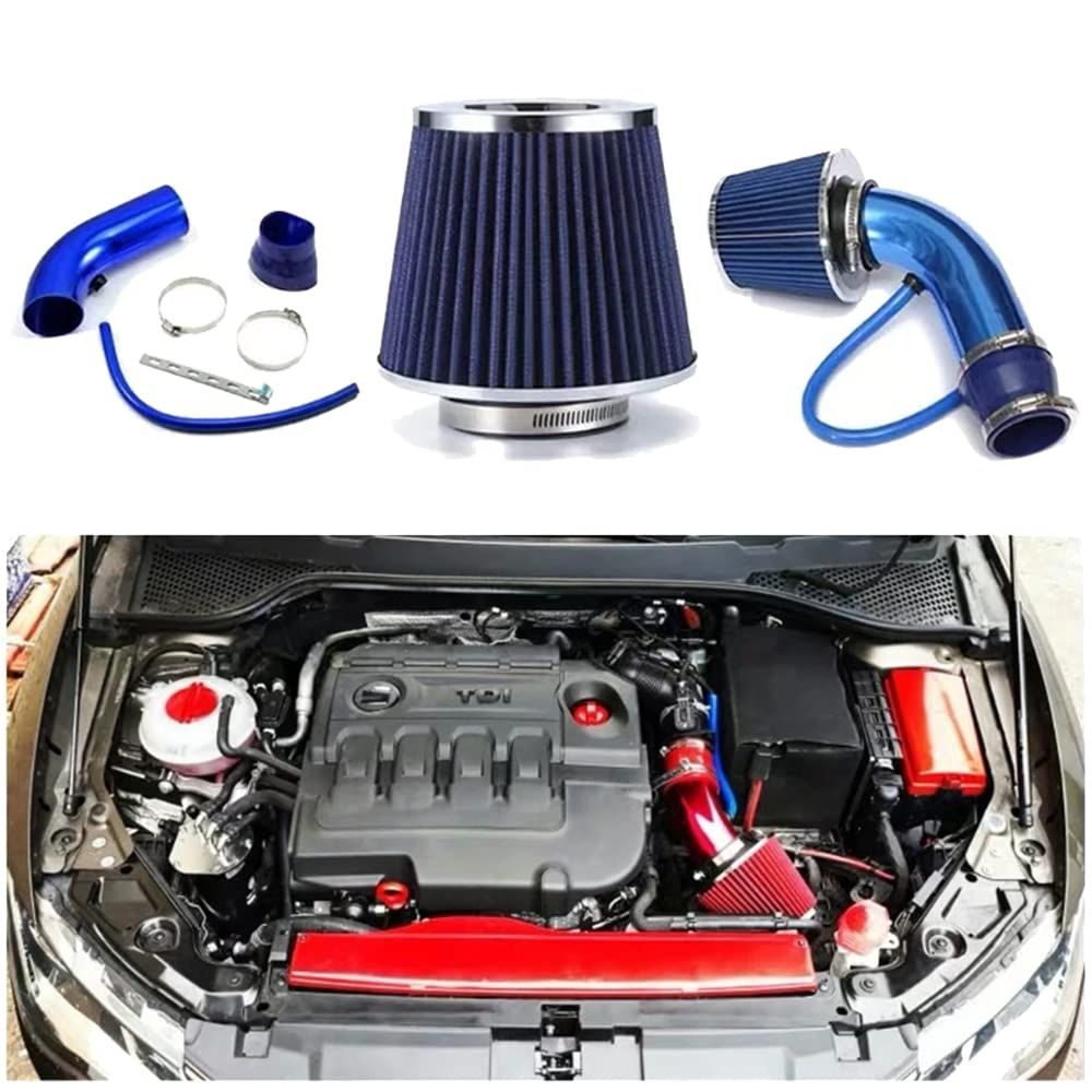 インテークパイプ エアクリーナー エアインテークパイプ アルミ製 キノコ 76mm 自動車用 吸気管 汎用品 社外品 (ブルー) [ブルー]