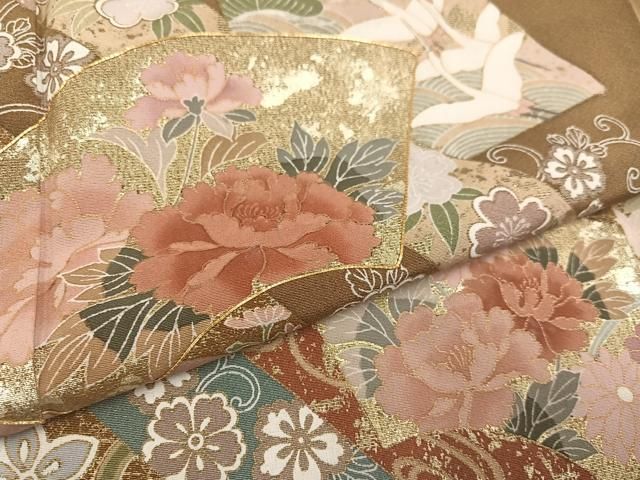 平和屋着物○色留訪問着 駒刺繍 地紙飛鶴草花文 金彩 正絹 逸品