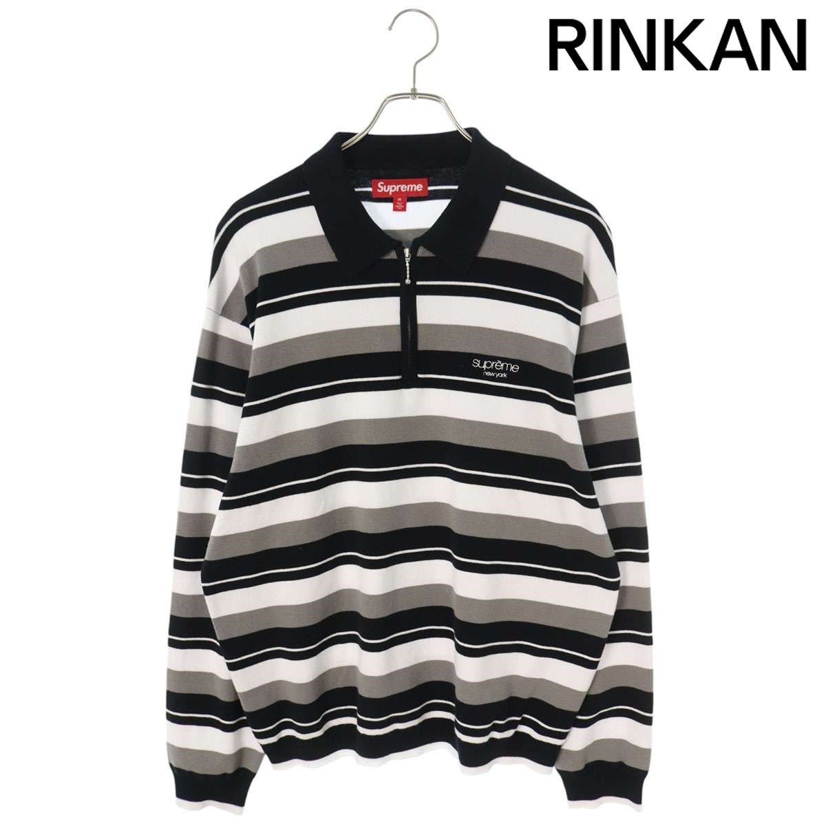 シュプリーム  24AW  Stripe Zip L/S Polo ストライプジップポロ長袖カットソー メンズ M 【2/27～3/18 タイムセール】