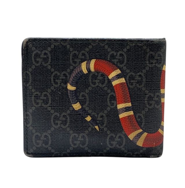 グッチ 451266 キングスネーク 二つ折り財布 財布 コンパクトウォレット 折財布 GGスプリーム キャンバス レザー ブラック レッド GUCCI