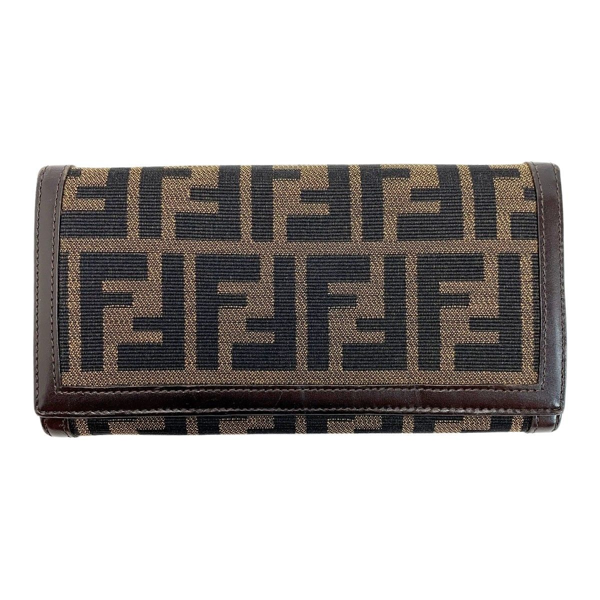 FENDI フェンディ ズッカ 長財布 フラップ レザー キャンバス FENDI フェンディ 長財布 ズッカ柄 キャンバス×レザー ブラウン