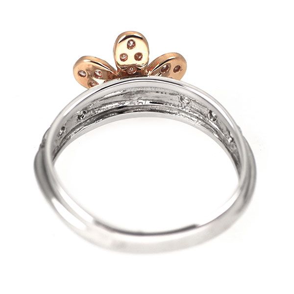 K14WG K14PG ダイヤモンド リング 0.18ct ピンキー フラワー