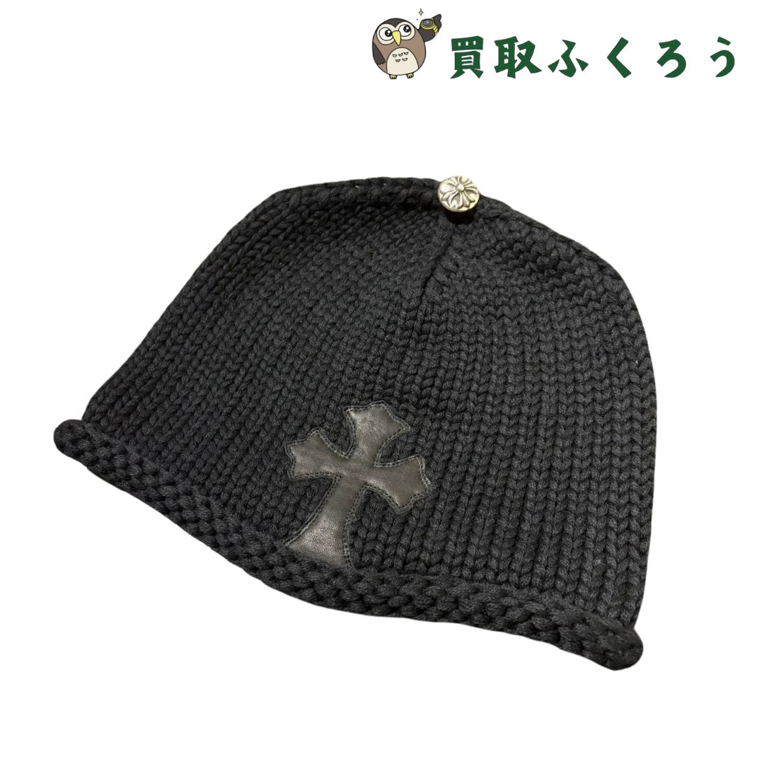 クロムハーツ Chrome Hearts クロスパッチ カシミア ビーニー ニットキャップ ブラック レザー