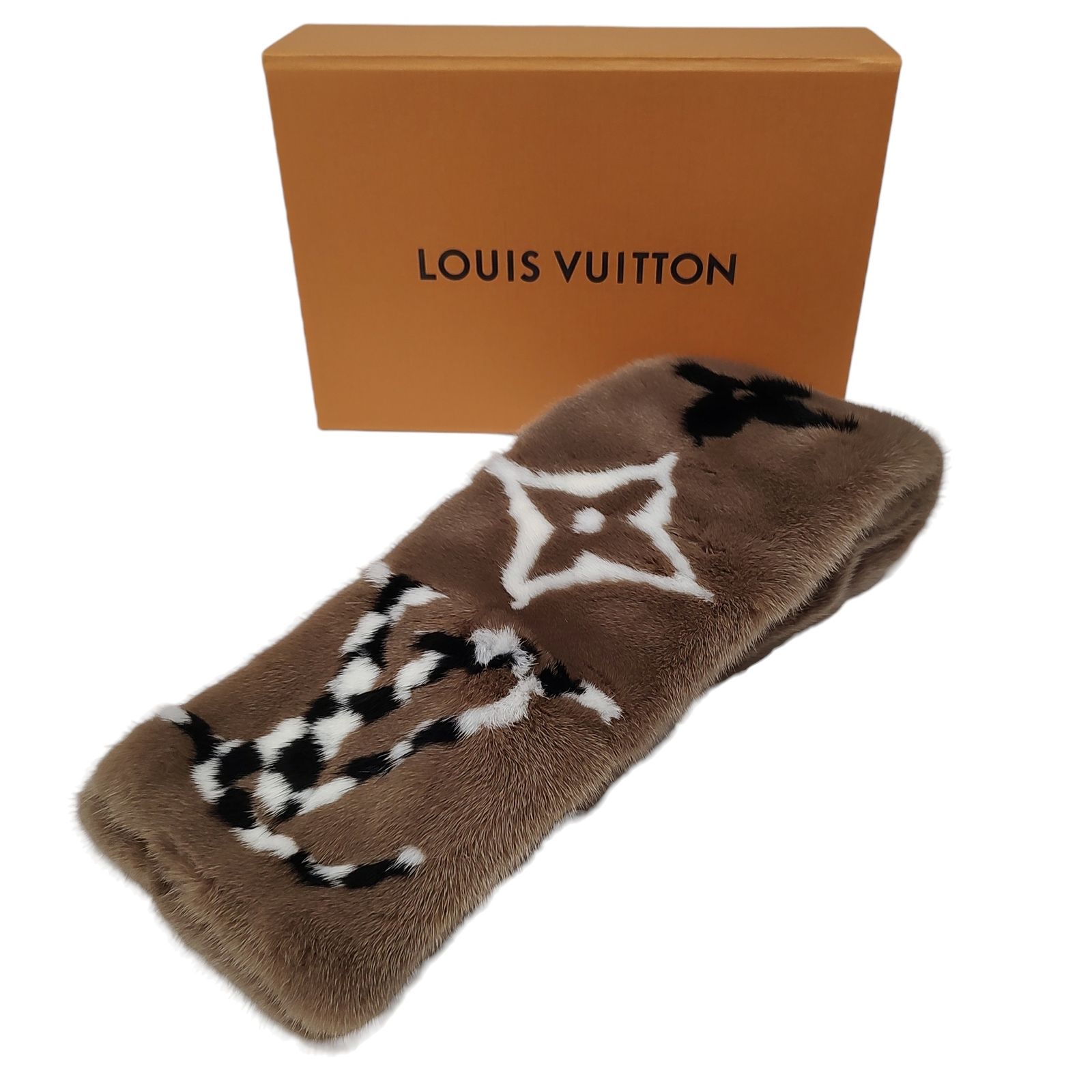 LOUIS VUITTON ルイ ヴィトン エシャルプ プレイグラム ミンク シルク マフラー ストール M77862 F ブラウン