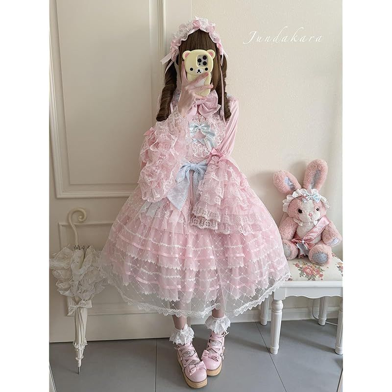 都内23区配達無料 Jundakara ティアード JSK ジャンパースカート カチューシャ付き ロリータ バックリボン レースアップ フリル 夢 ワンピース レディース Lolita ドレス ロリィタ コスチューム コスプレ おしゃれ 春 夏 秋 冬 ピ 1