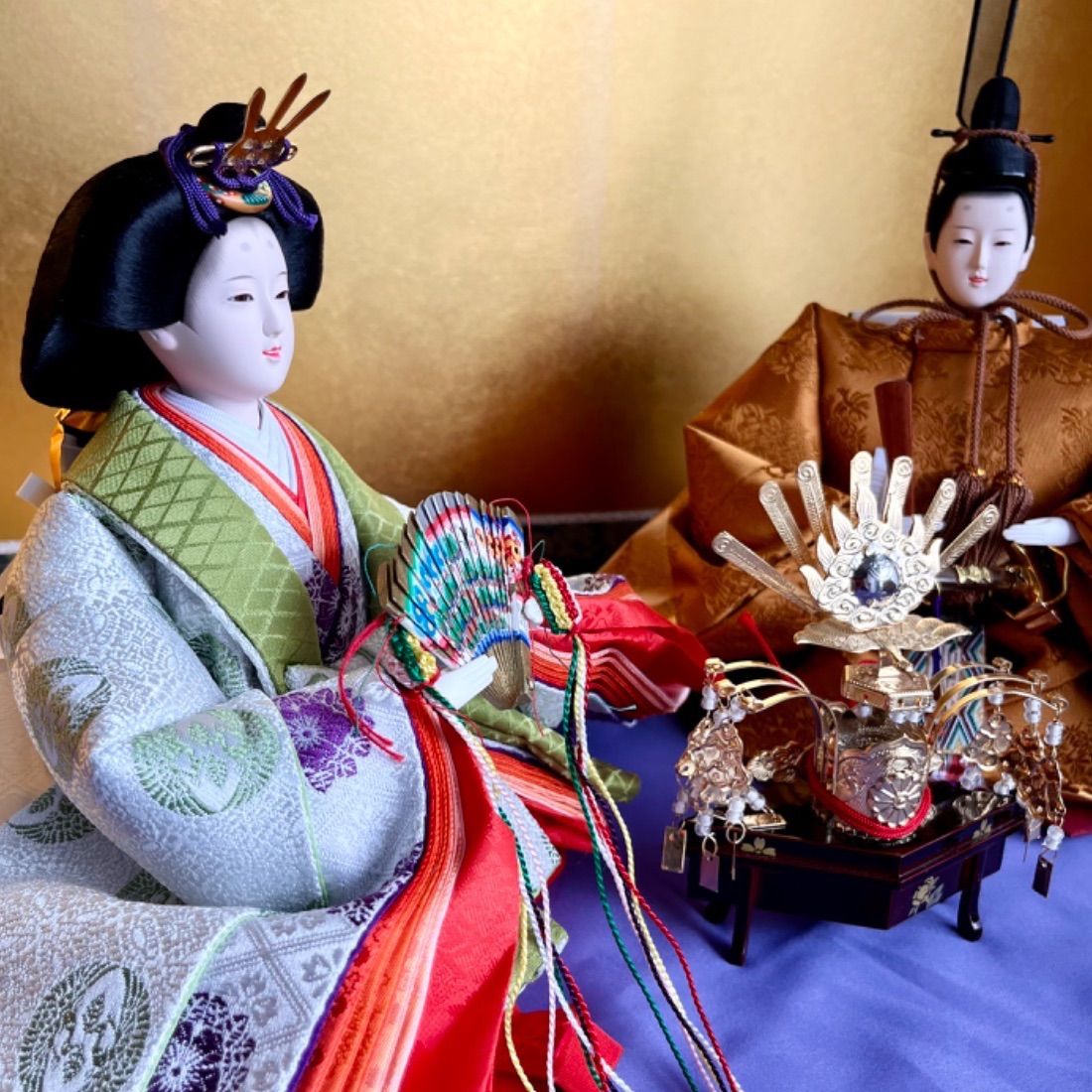 新品☆桐箱☆本金仕上げの天冠付☆大きな天上人の親王飾り☆京八番