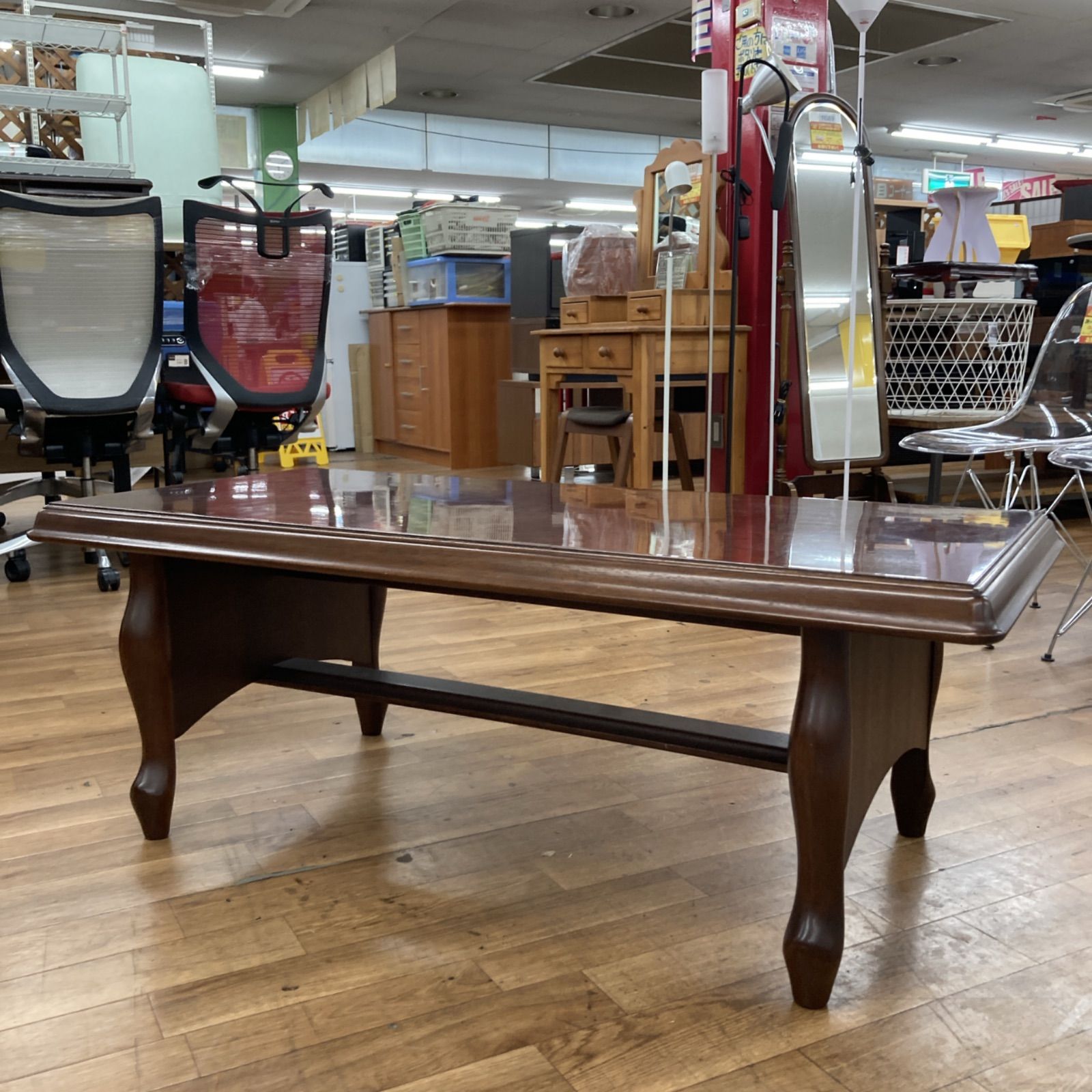 名古屋市近郊送料設置無料 S742 MARUNI マルニ木工 レトロ 昭和家具 リビングテーブル 幅125.5cm