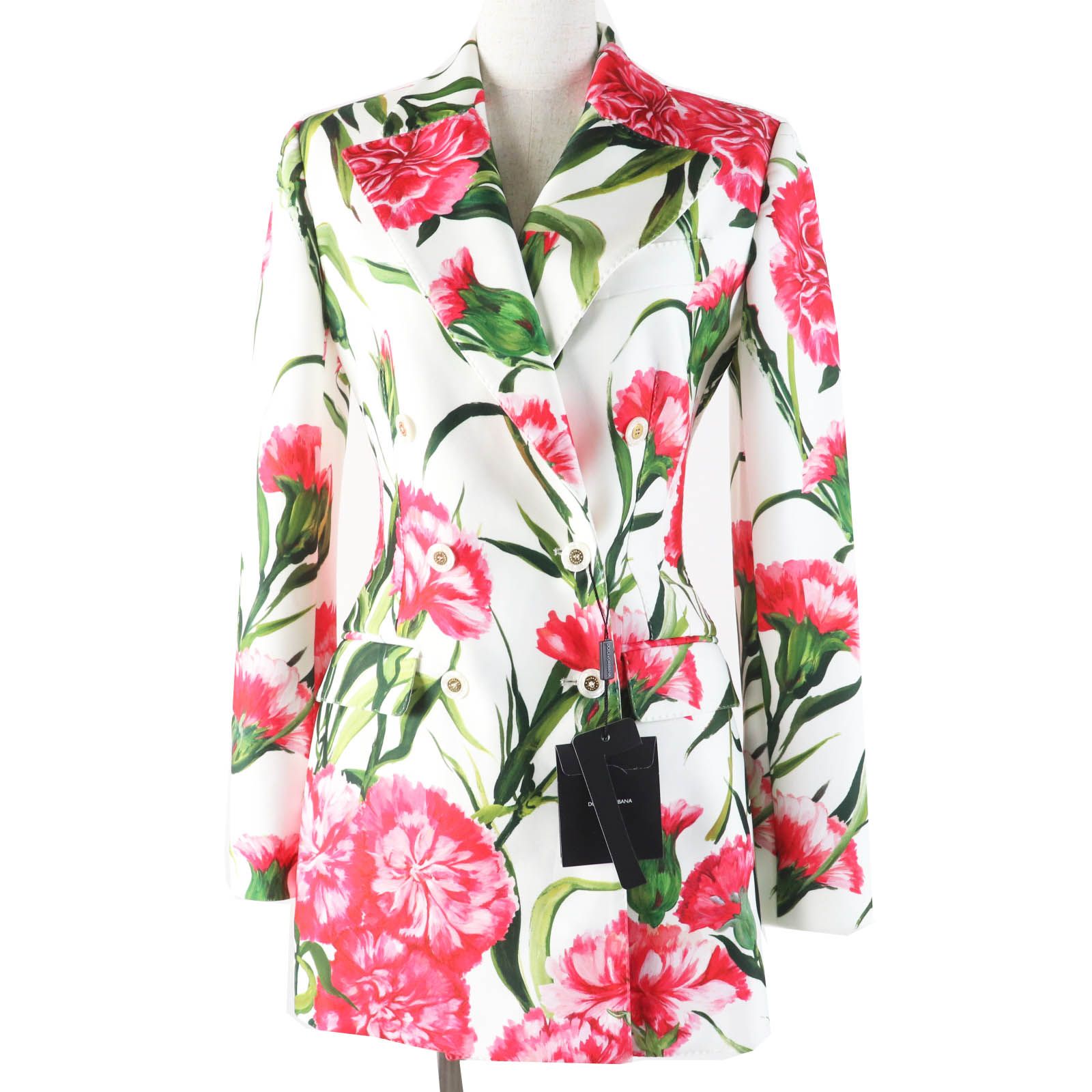 ◎DOLCE-GABBANA ドルチェ＆ガッバーナ 花柄 フラワープリント ロングジャケット ホワイト レッド グリーン 38 イタリア製 レディース