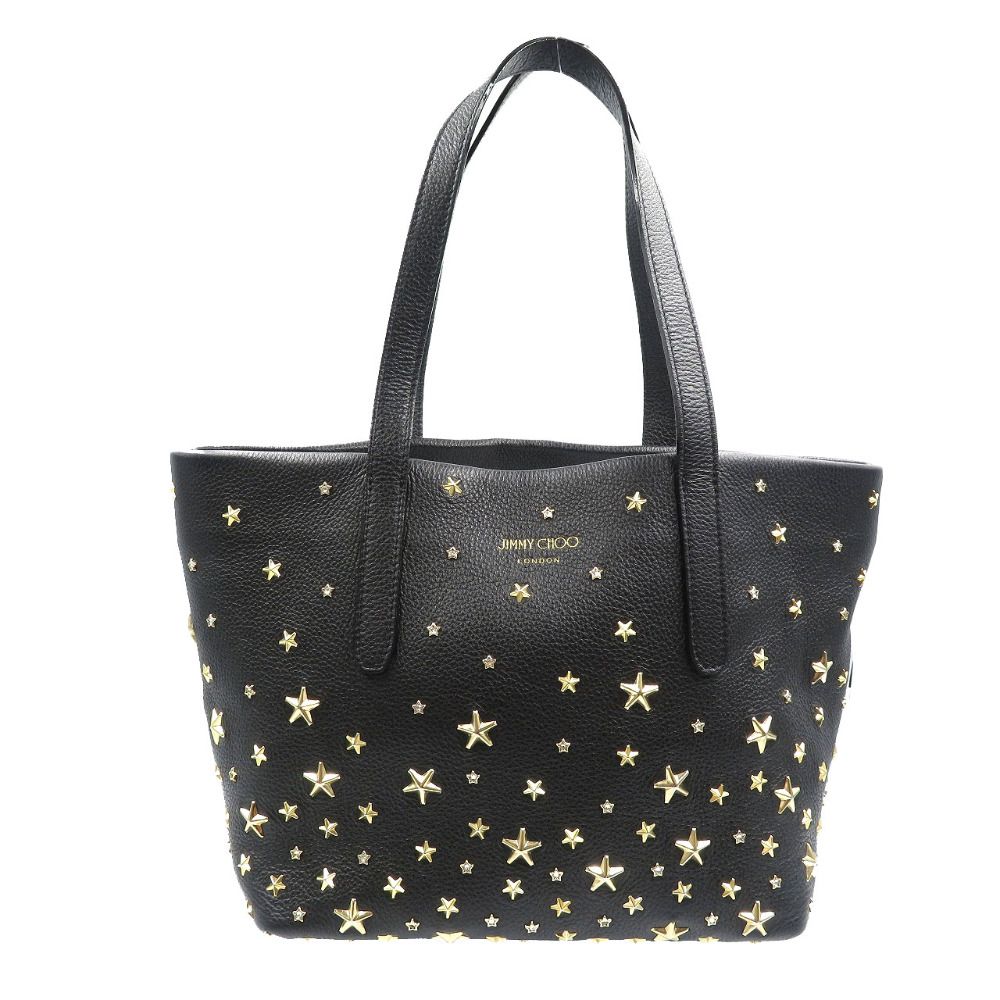 美品 ジミーチュウ スタッズ レザー ゴールド金具 ブラック ハンドバッグ トートバッグ 0111 JIMMY CHOO