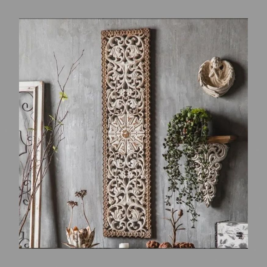 長方形レトロ旧透かし壁飾りアメリカンカントリー木製掛け 廊下彫刻花壁飾りクリエイティブ背景壁飾り