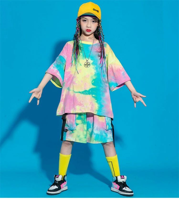 タイダイ柄 キッズ ダンス 衣装 カラフル セットアップ 派手 キッズダンス 練習着 女の子 男の子 子供 ダンス衣装 かっこいい ヒップホップ 衣装 キッズダンス衣装 セットアップ 個性 hiphop 