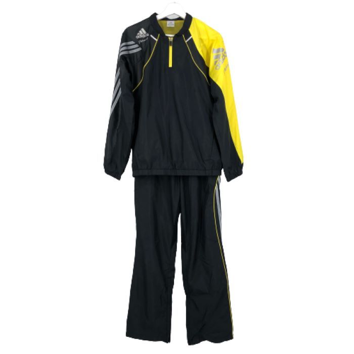 アディダス adidas  セットアップ 長袖ハーフジップウィンドジャケット パンツ Mサイズ  ブラック【中古】