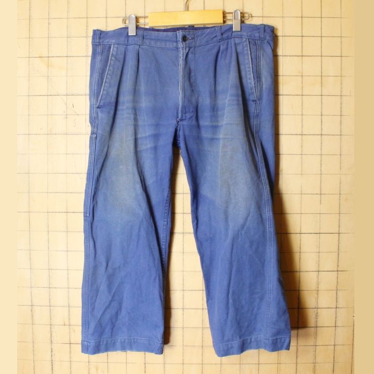 60s70sフランス リメイクワークペインターパンツ W37 ネイビー ss40 