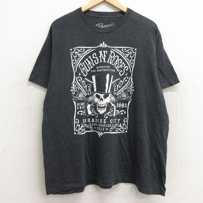 XL/古着 半袖 ロック バンド Tシャツ メンズ ガンズアンドローゼズ 大きいサイズ クルーネック 濃グレー 霜降り 24aug06 中古