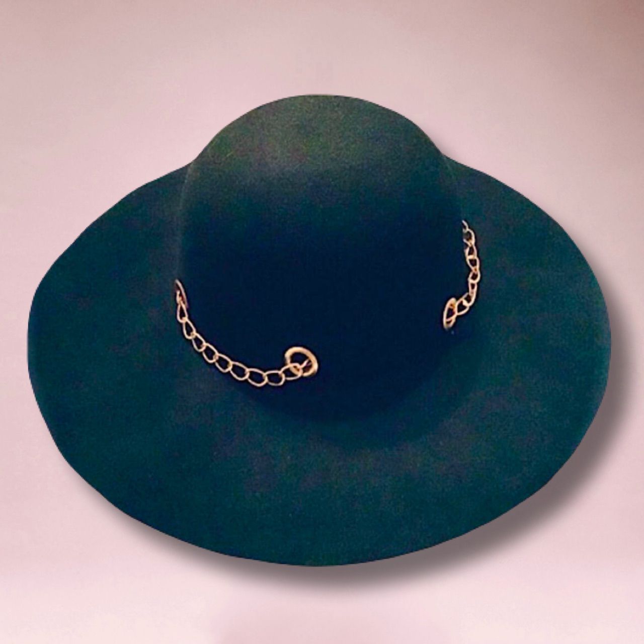 現品限り ループチェーン付き つば広キャペリンフェルトハット 女優帽 レトロ クラシカル レディース帽子 60s 70s 大人