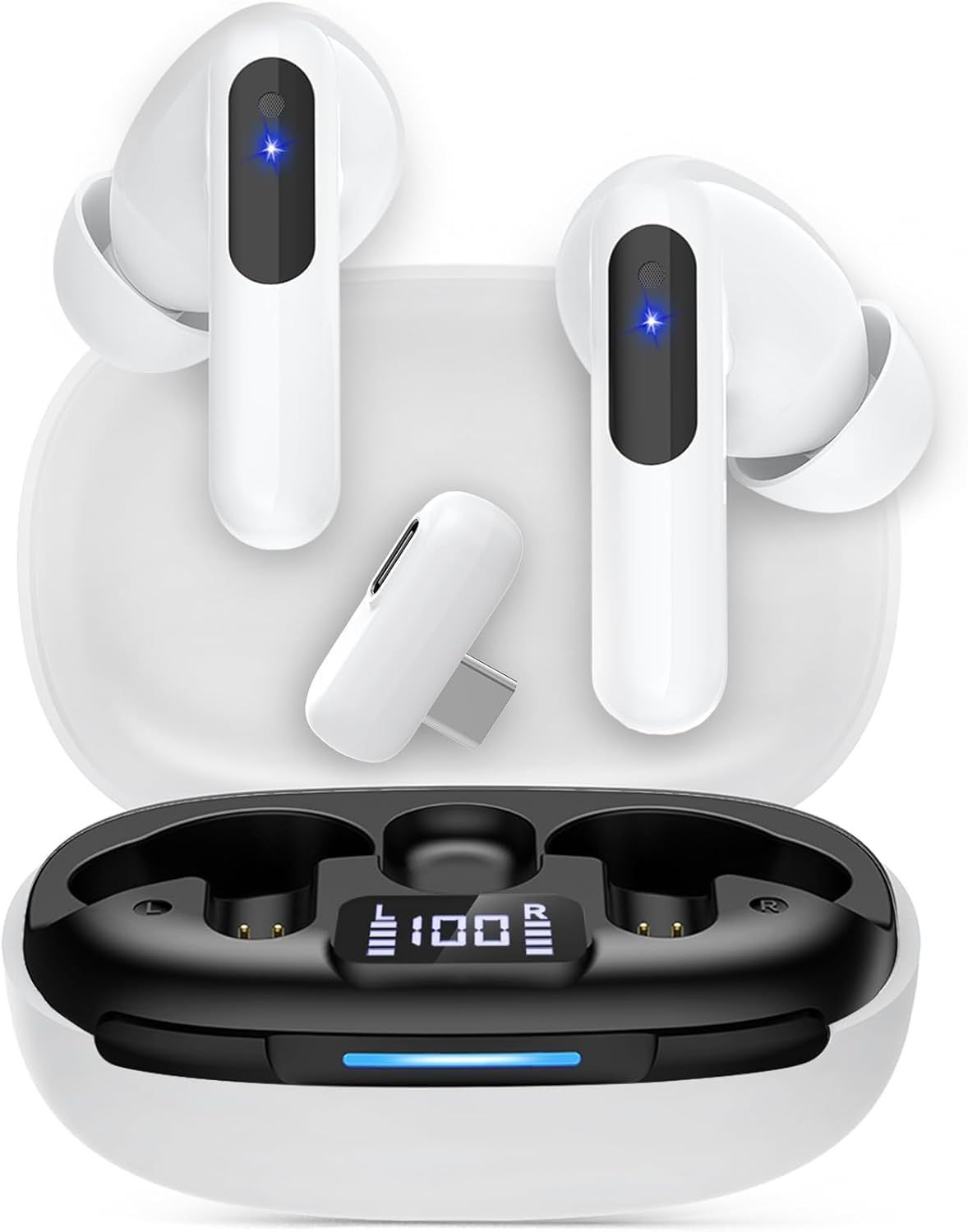 ゲーミングイヤホン ワイヤレス Bluetooth5.3 2.4G Type-C 2台同時無線接続 20ms未満の超低遅延 最大36時間再生 ホワイト
