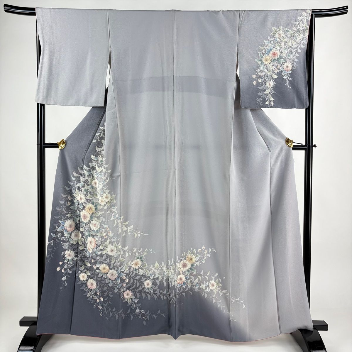 訪問着 身丈163.5cm 裄丈66.5cm M 袷 辻が花 染め分け ぼかし 灰色 正絹 名品