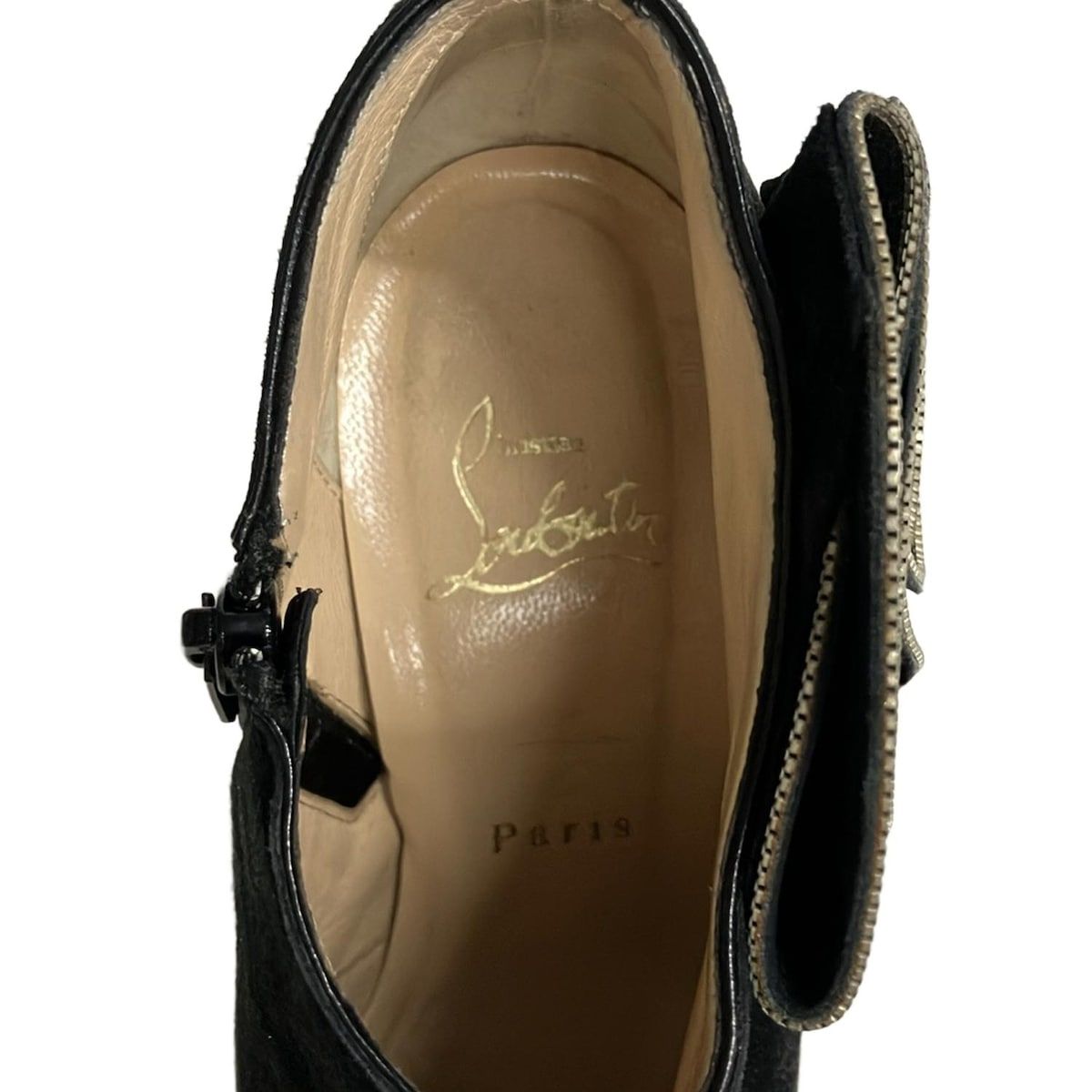 クリスチャンルブタン　黒 スエード ショートブーツ 37 クリスチャンルブタン ショートブーツ 37 レディース - レース