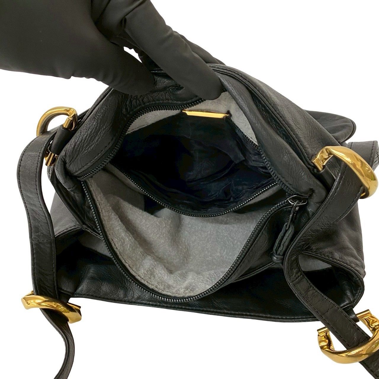 美品　LOEWE　アナグラム ナッパ レザー 本革　ハンド トート バッグ　紺 極 美品 袋付 LOEWE ロエベ ヴィンテージ アナグラム ロゴ