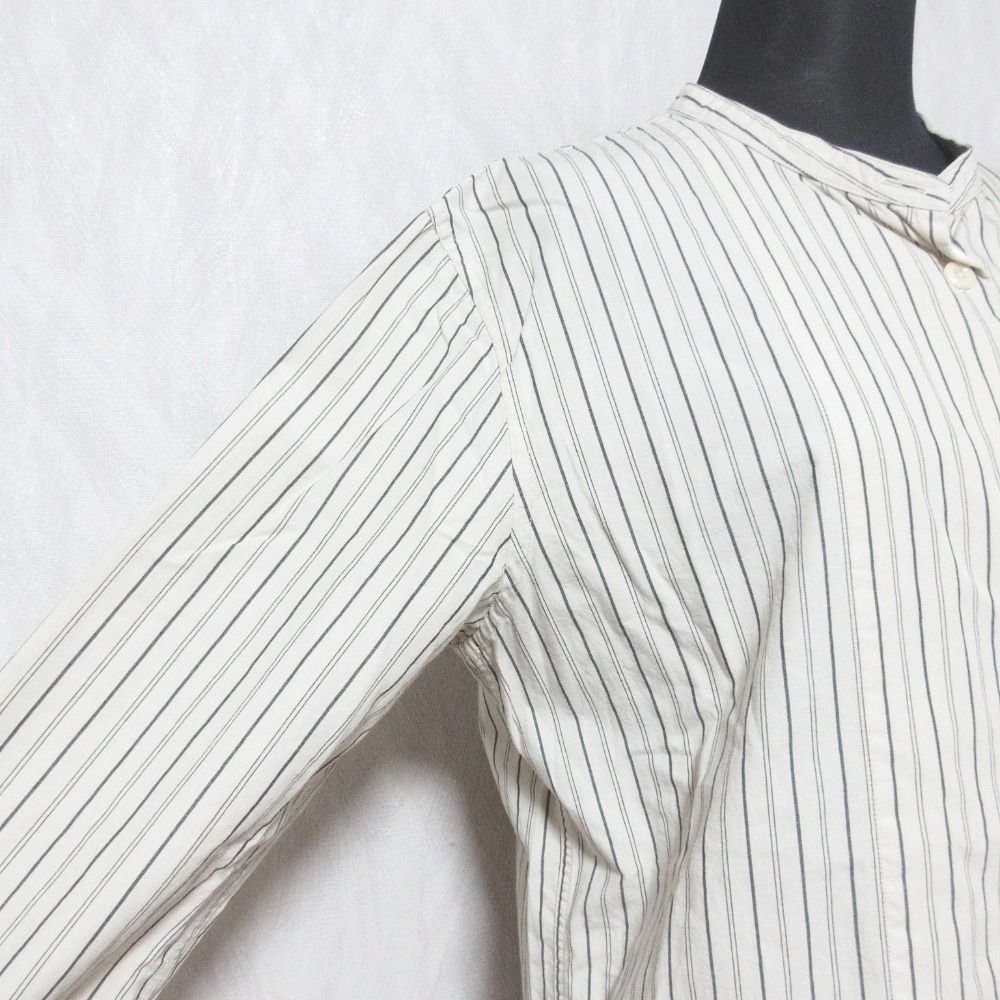 美品 MHL. エムエイチエル マーガレットハウエル ストライプ バンドカラーシャツ 595-8153506 サイズ1 ベージュ  レディース 古着 中古 MHL. - 美品 MHL. エムエイチエル マーガレットハウエル