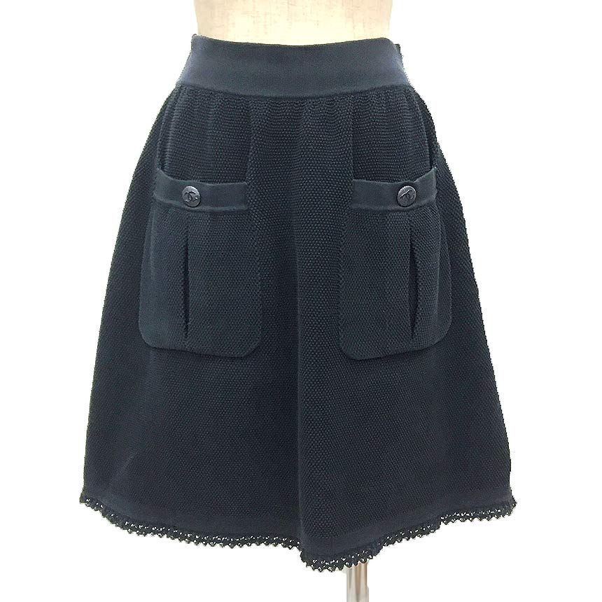 セール CHANEL シャネル スカート 34サイズ ブラック 黒 コットン ココ 