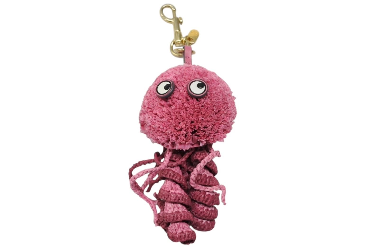 ANYA HINDMARCH アニヤハインドマーチ Jellyfish ジェリーフィッシュ チャーム ラフィア 牛革 ピンク ゴールド金具 4b007293