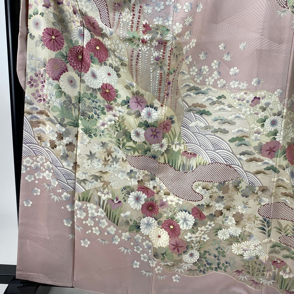 振袖 身丈162.5cm 裄丈66.5cm M 袷 袋帯フルセット 薔薇 花びら 銀通し 