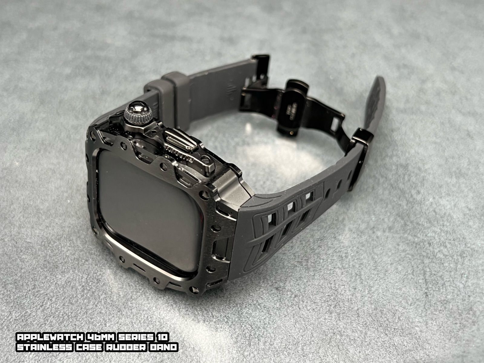 46mm アップルウォッチ メタルケース ラバーベルト