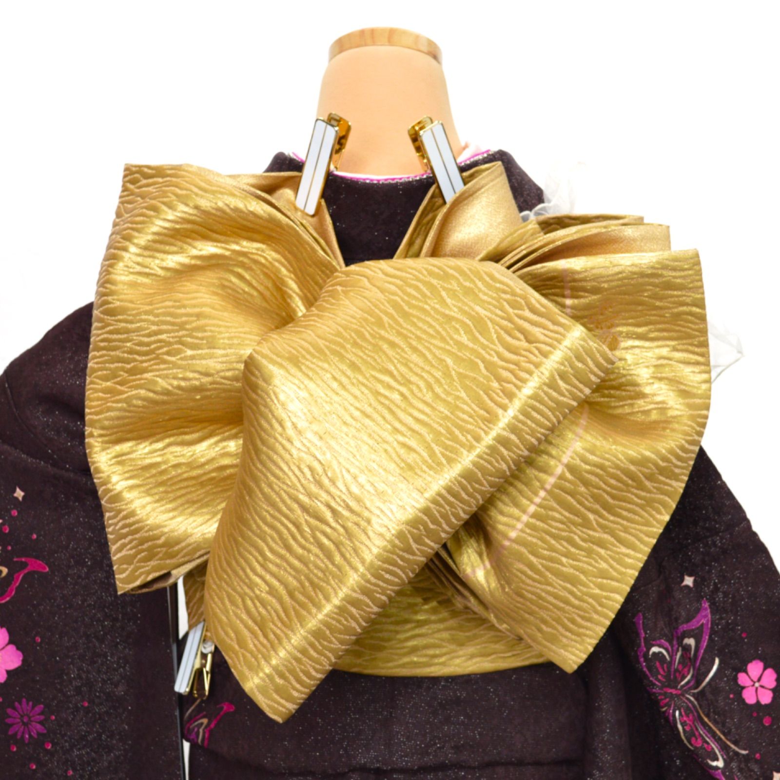 美品》正絹 振袖フルセット S〜Lサイズ 成人式 カラー 蝶々 振袖セット