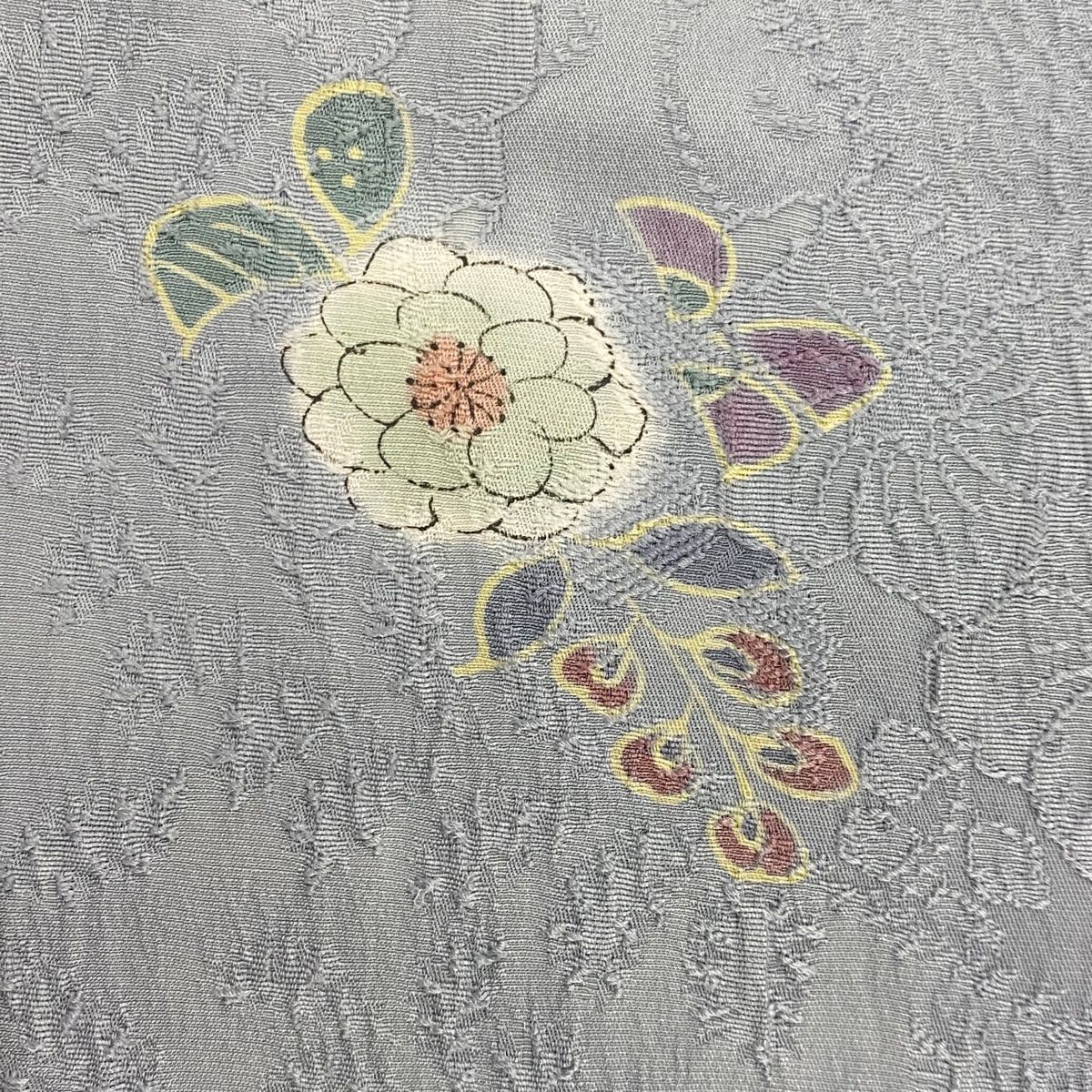 小紋 身丈164cm 裄丈63.5cm S 袷 吉尾正峯 やまと 落款 草花 笹 青灰色  