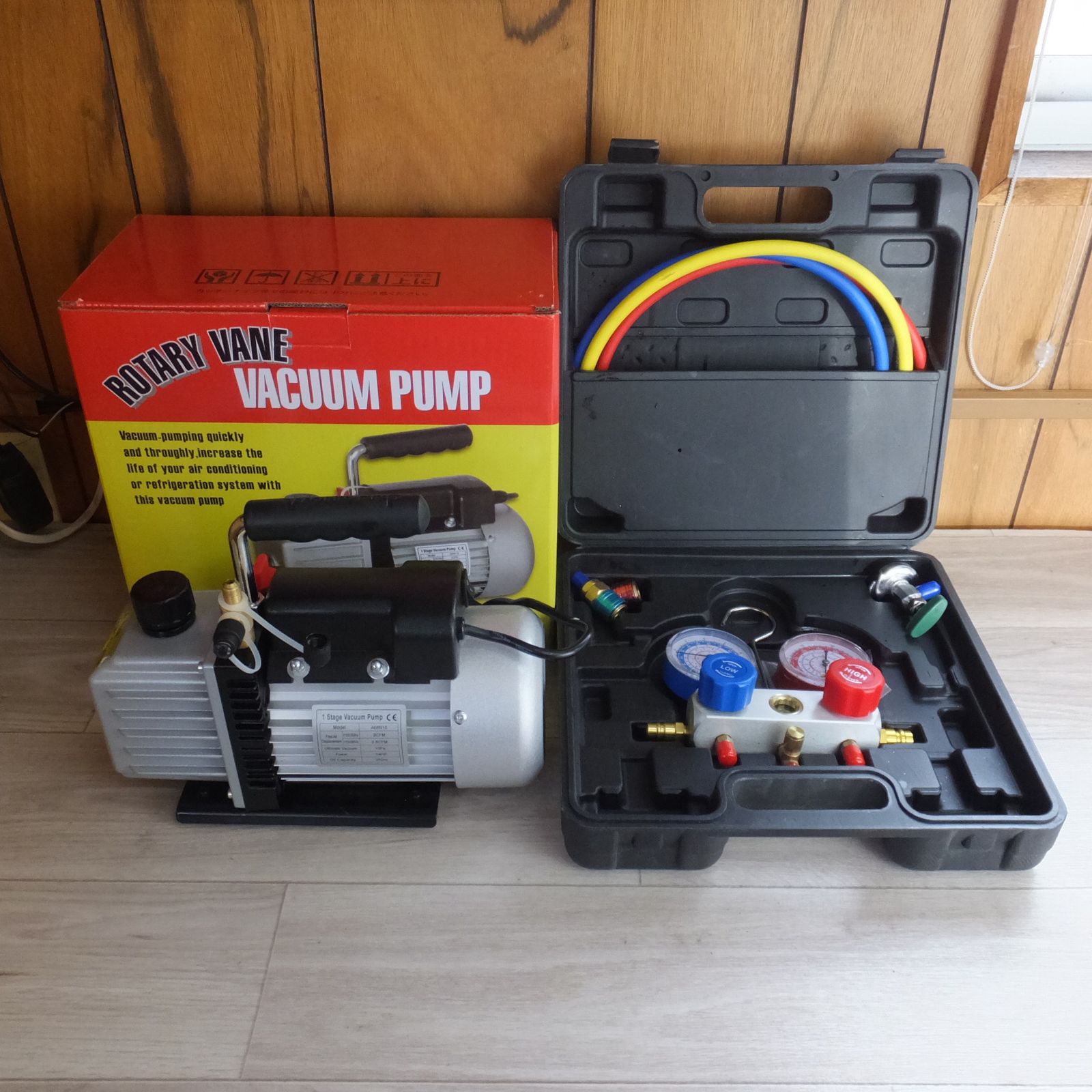 送料無料 電動真空ポンプ 1Stage Vacuum Pump A68N10 マニホールドゲージ セット メーカー 不明