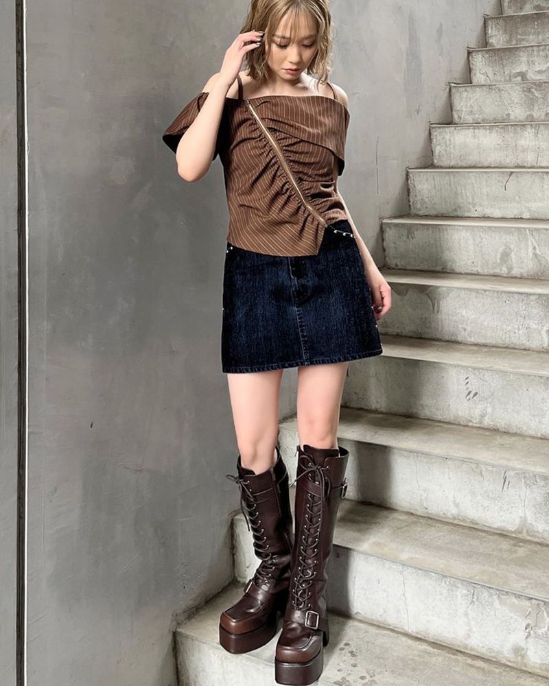 フロッキーデニムミニスカート