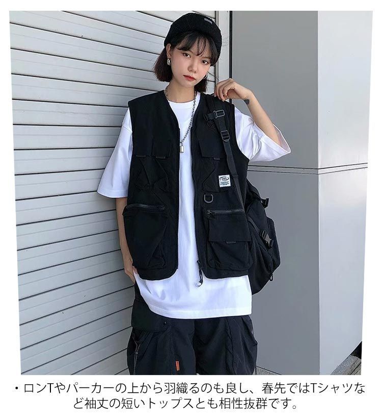 6AS4裏ボアフィッシングベスト 多機能 アウトドア ネイビー 古着 m08.jpg