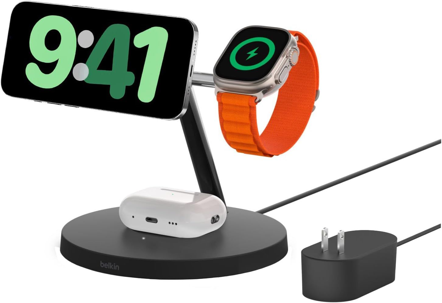 Belkin 3 in 1 MagSafe充電器 最大15W高速充電 ワイヤレス充電器 ブラック WIZ017dqBK