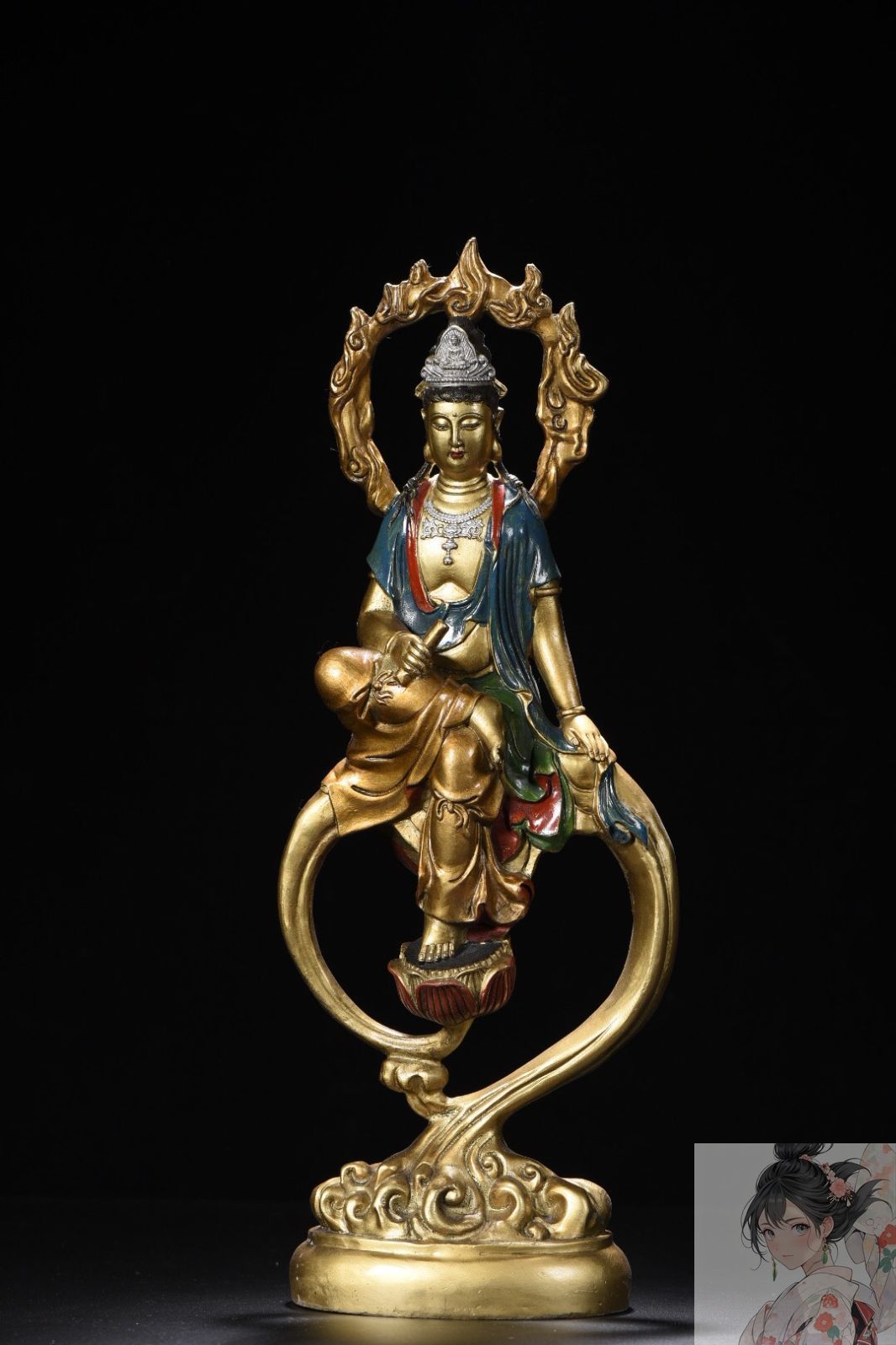 仏教美術　観音菩薩 日本画 金箔 仏画 在銘 美術品 仏教美術 観音菩薩 日本画 金箔 仏画 在銘 美術品