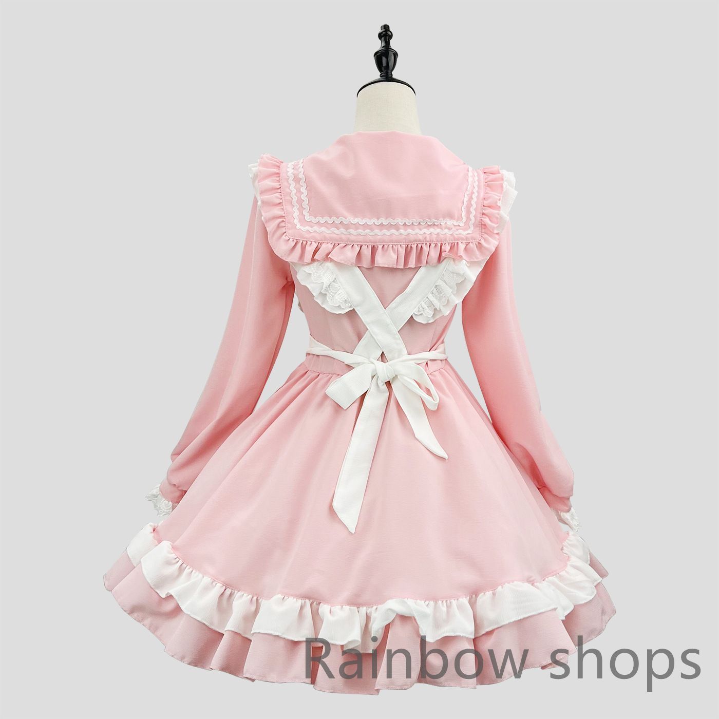 メイド服 制服 コスプレ衣装 ワンピース+蝶ネクタイ 赤 2XL