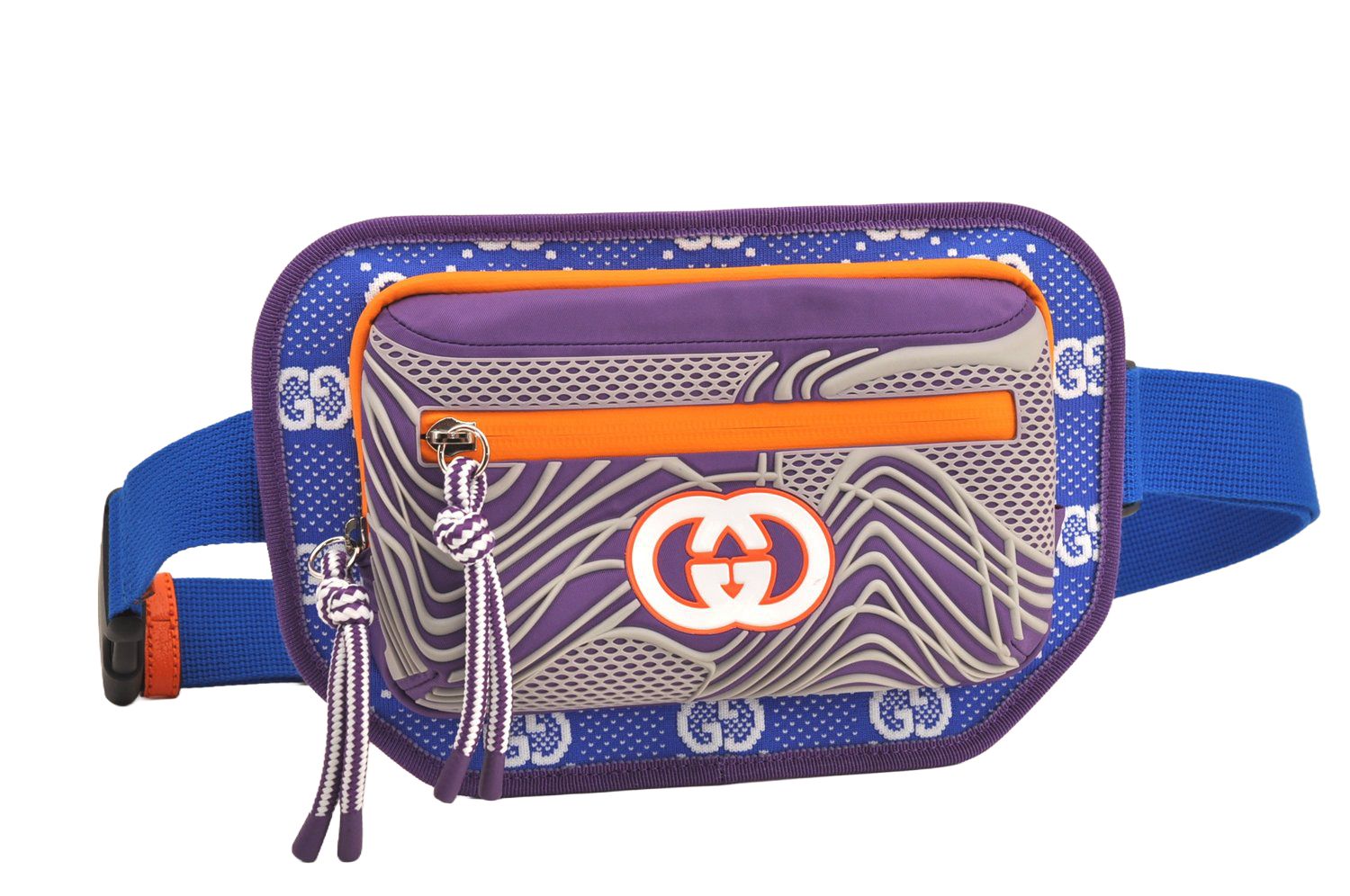 GUCCI グッチ ウエストボディーバッグ ナイロン レザー ラバー 752102 パープル ブルー 7867M
