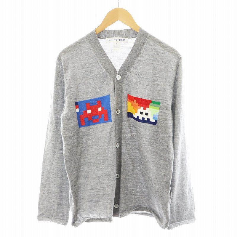 コムデギャルソンシャツ COMME des GARCONS SHIRT 22AW インベーダー カーディガン ウール M グレー FJ-N001 |AN42