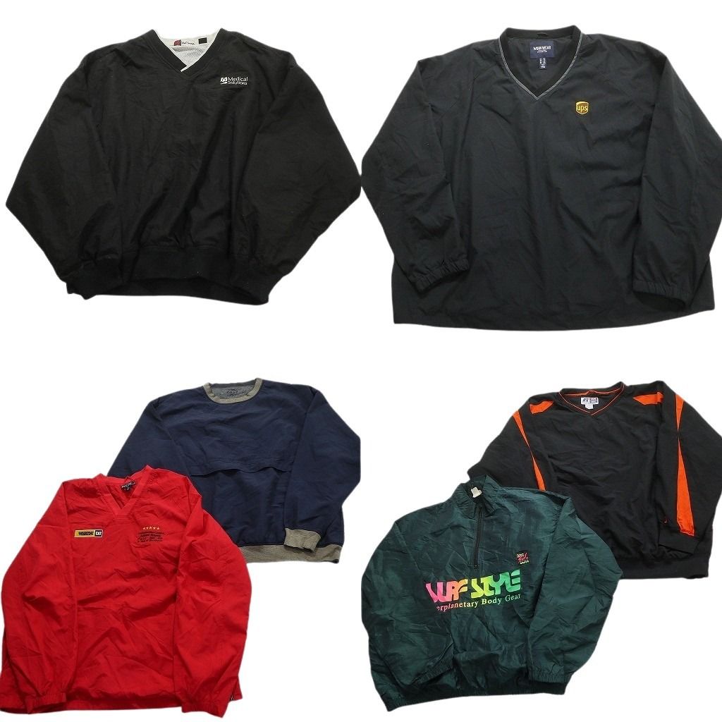 古着卸 まとめ売り プルオーバー MIX ジャケット 6枚セット (メンズ XL /2XL ) ハーフジップ フロントロゴ 企業ロゴ Vネック 単色系 MW8968