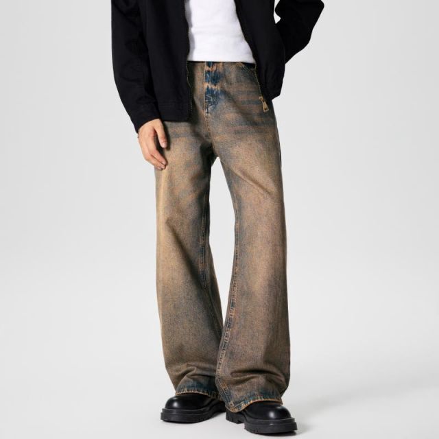 新作入荷，大得価 秋冬 コーデ メンズ  服 シンプル ファッション オシャレ 大人 かっこいい 大きいサイズ ストリート 紳士服 レトロ キャラメルブラウン カジュアル パンツ ワイド ウィスカー ポケット ウォ その他