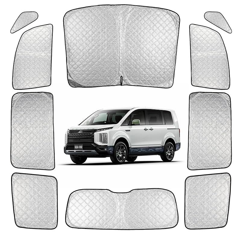 Perrace デリカ D5 用サンシェード 車用 サンシェード 断熱 遮光シェード 車窓日よけ 車中泊グッズ アウトドア 露天駐車 DELICA D5 UVカット 日除け 取付簡単 収納便利 全窓対応 10枚セット