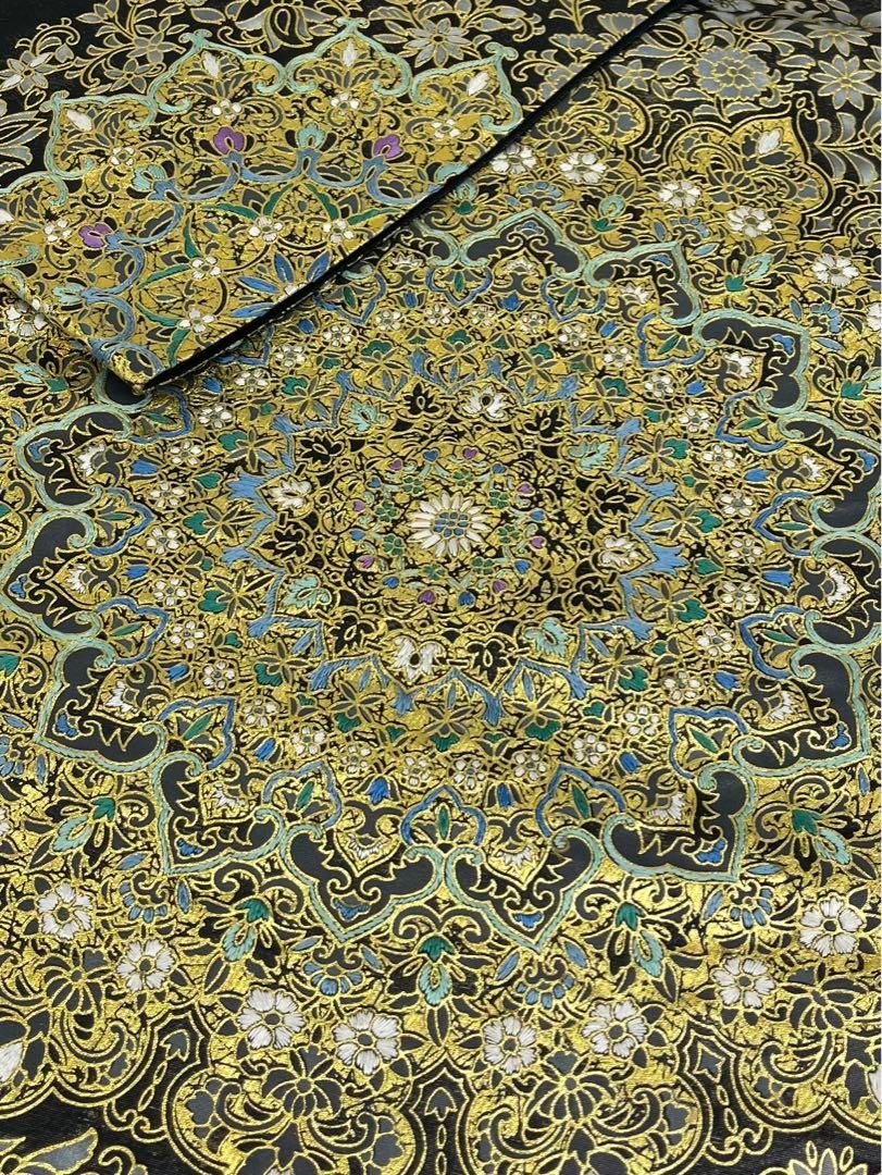 ペルシャ調 大華紋 手刺繍 袋帯 豪華 未仕立て品 金彩 正絹